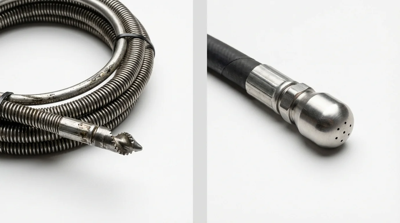 Drain snake cable and hydro jetting nozzle used for drain cleaning in Calhoun City, MS